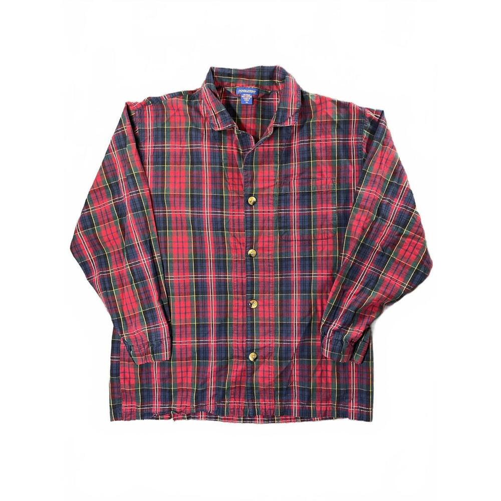 Pendleton Men's Plaid Pajama Button Up Shirt Red - Size Medium 100% Cotton
